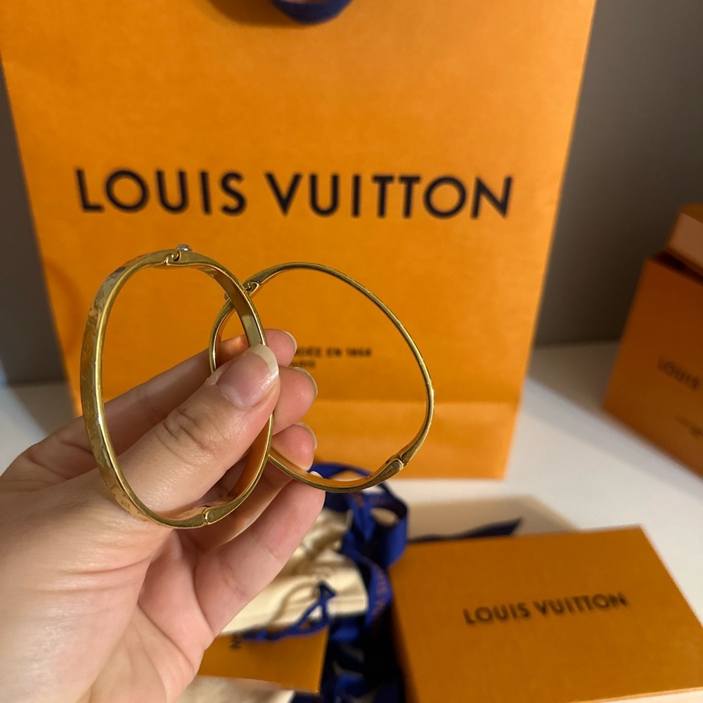 Louis Vuitton Gold Monogram Engraved Bangle Bracelet - Picture 4 of 6